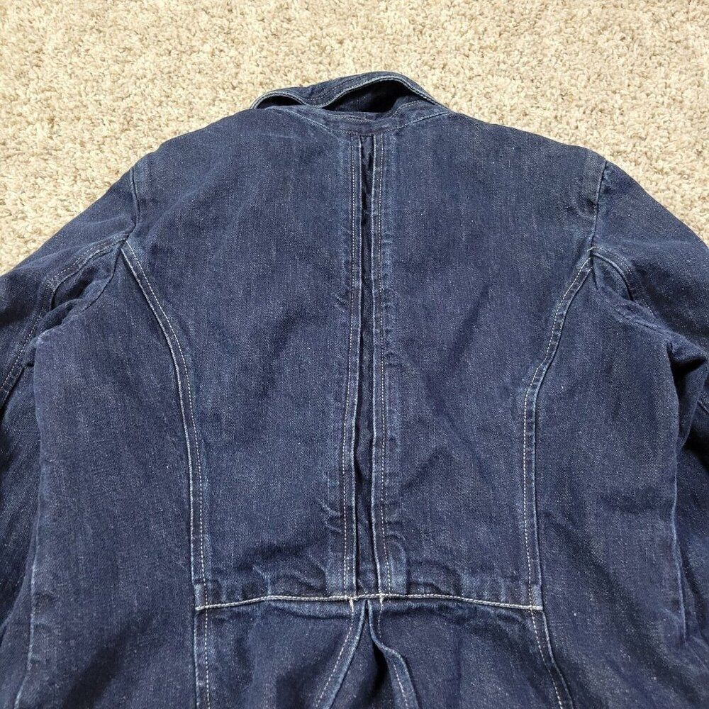 J Jill Denim Jacket Womens 8 Blue Button Up Utility Pockets Distressed Dark Wash - Picture 6 of 8